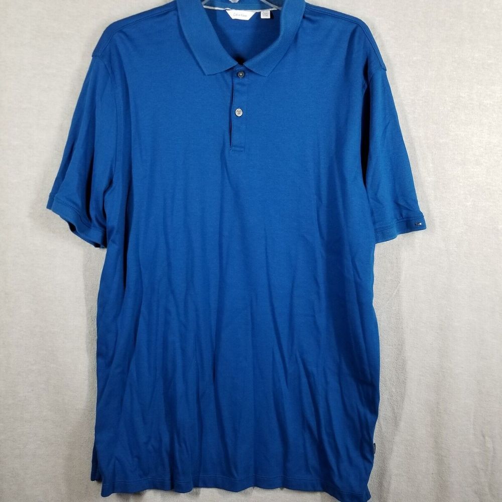 Calvin Klein Polo Shirt Men's XL Blue Logo Short Sleeve Golf Rugby Casual